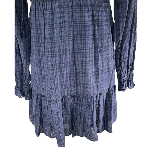 Copper Key Plaid Long Sleeve Smocked Tiered Dress Blue Juniors Small NWT - Picture 9 of 12